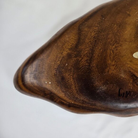 Vintage Monkey Pod Wood Leaf Serving Bowl  3 Sections Made in the Philippines - Picture 9 of 11